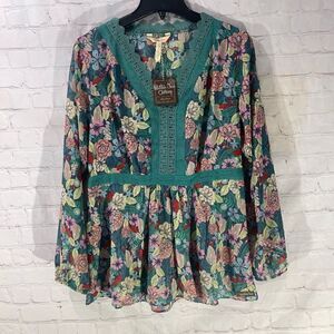 New Matilda Jane Kookaburra Top Floral Lace Embroidered Peasant Peplum Top Large